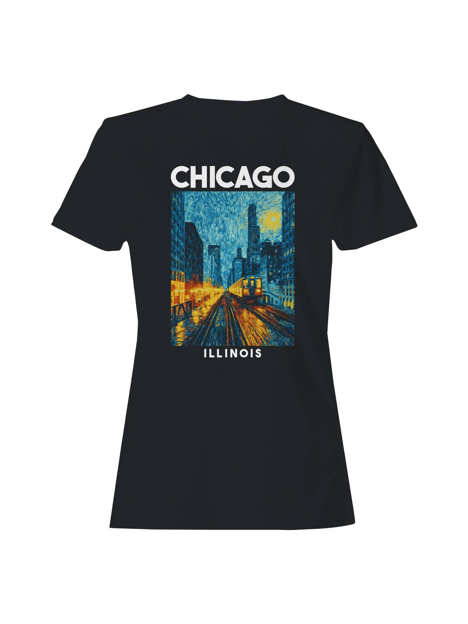Chicago Starry Night Cityscape Art Women's T-Shirt