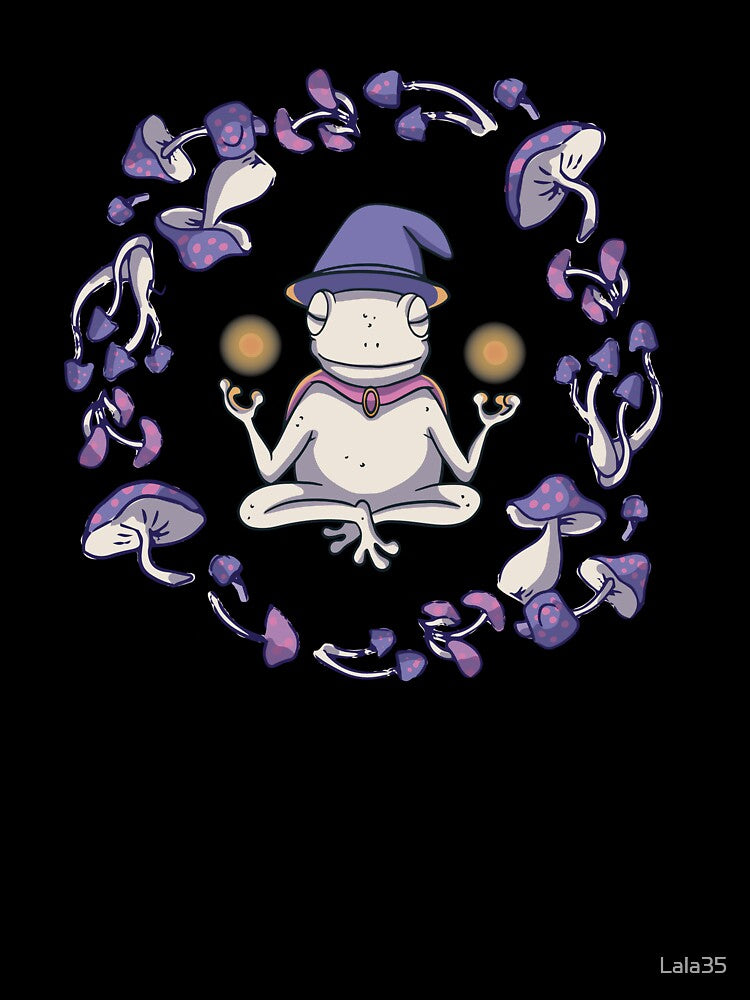 Meditating Frog Cottagecore Mushroom Mystical Fairycore Yoga Frog by Lala35