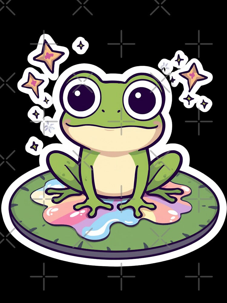 Cute Kawaii Frog on Lily Pad Rainbow Sticker | Cottagecore Frog Lover Gift by magiquecreations
