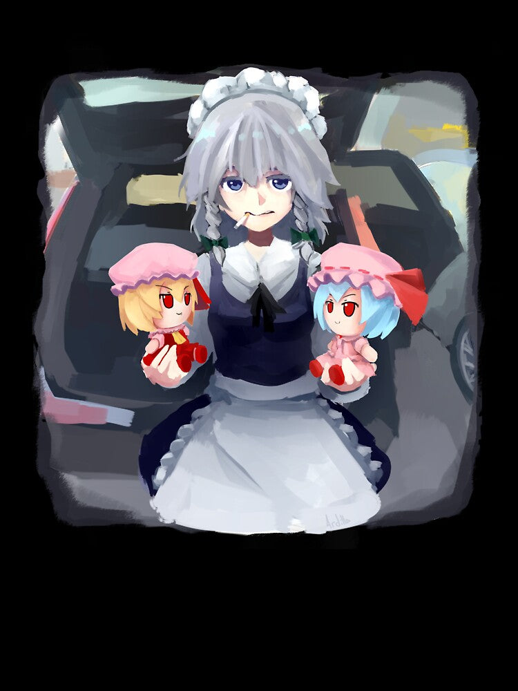 Touhou Project - Sakuya holding Remilia and Flandre fumo - Willem Dafoe meme by 4rdisha