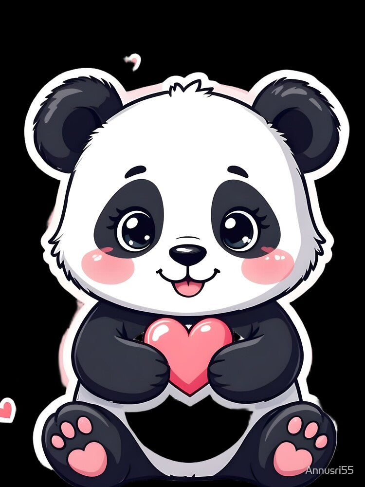 Cute Panda Holding a Tiny Heart – Kawaii Sticker by Annusri55