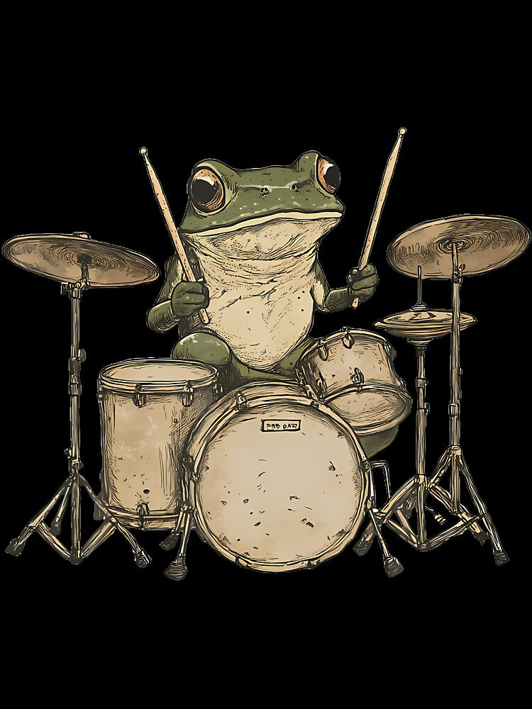 Cute Cottagecore Aesthetic Frog Playing Drums by LunaDangelo