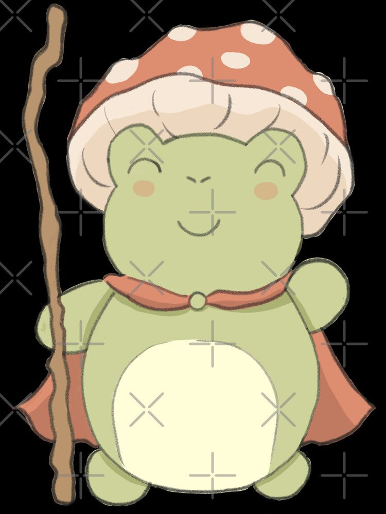 Cute cottagecore frog illustration with mushroom hat by NeurodiverseTea