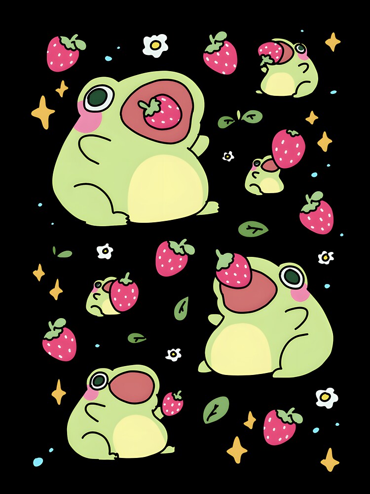 Cute Kawaii Pastel Frog with Strawberry by JodanySejour