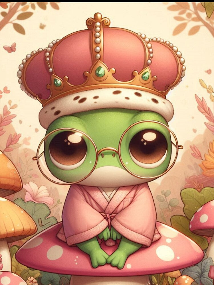 Royal Frog on a Mushroom, Cute Cottagecore Frog Prince Art by Trueways