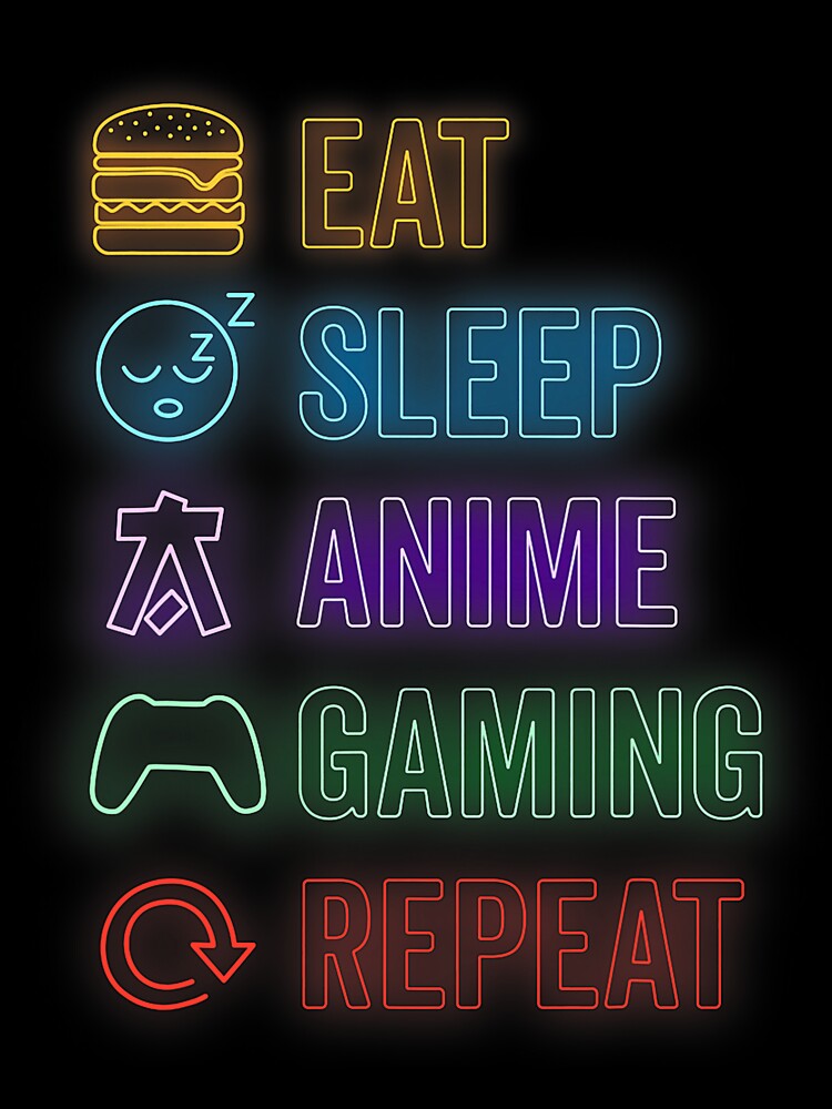 Eat Sleep Anime Gaming Repeat Neon Icons by judycuevas1