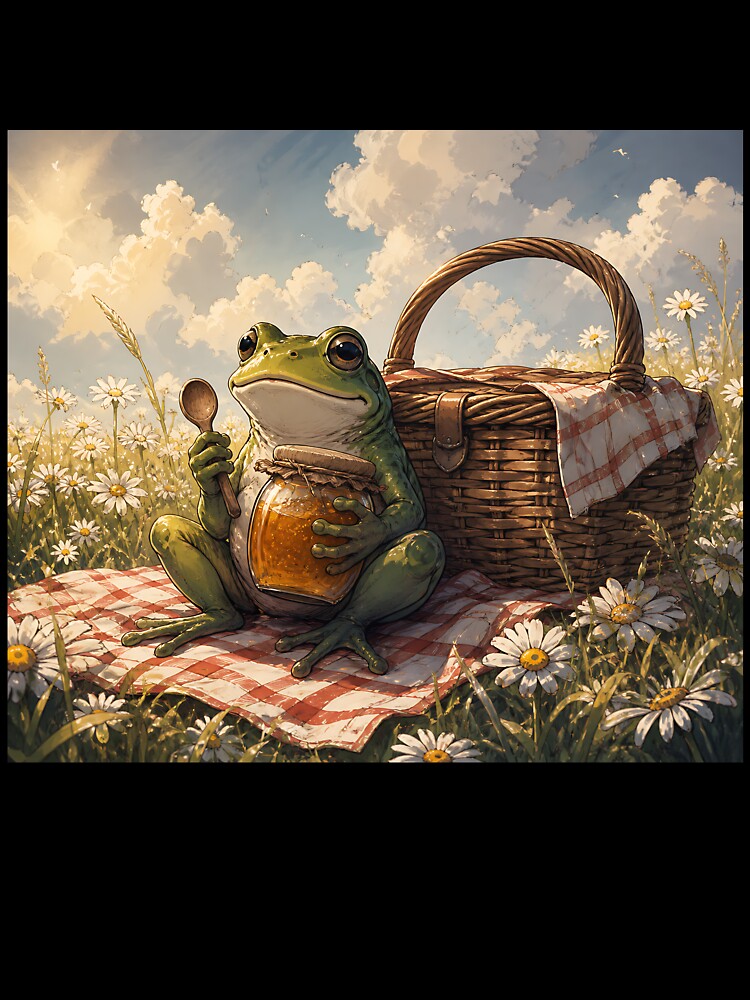 Breakfast in the Meadow - Cute Cottagecore Frog by bapupa