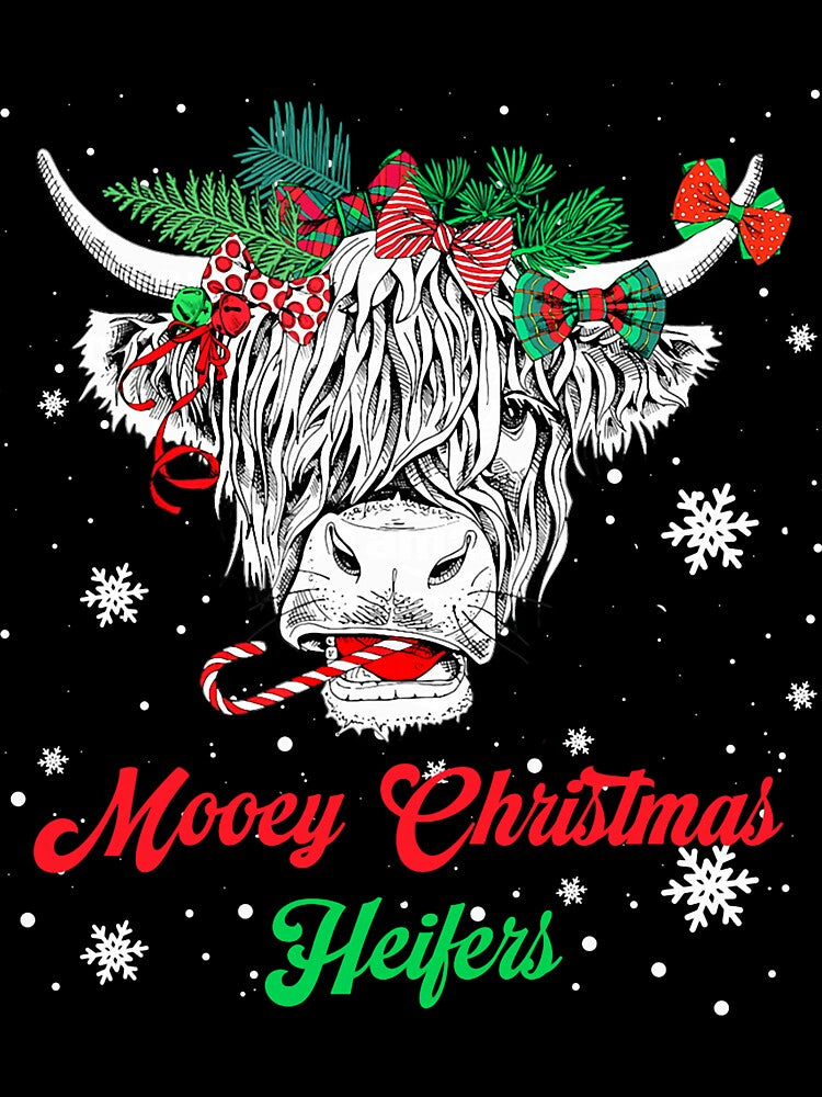 Mooey Christmas Heifers Rustic Cow Holiday Scene by ImeldaSparks