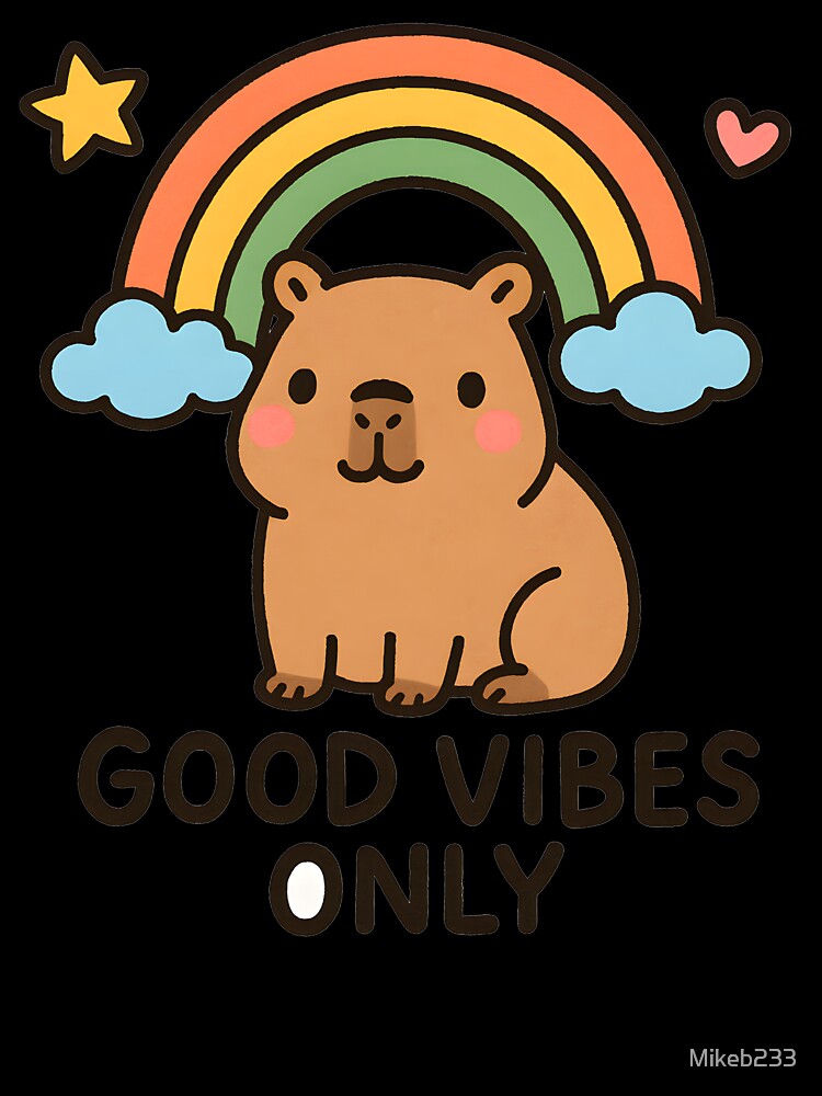 Good Vibes Only Cute Capybara Rainbow by Mikeb233