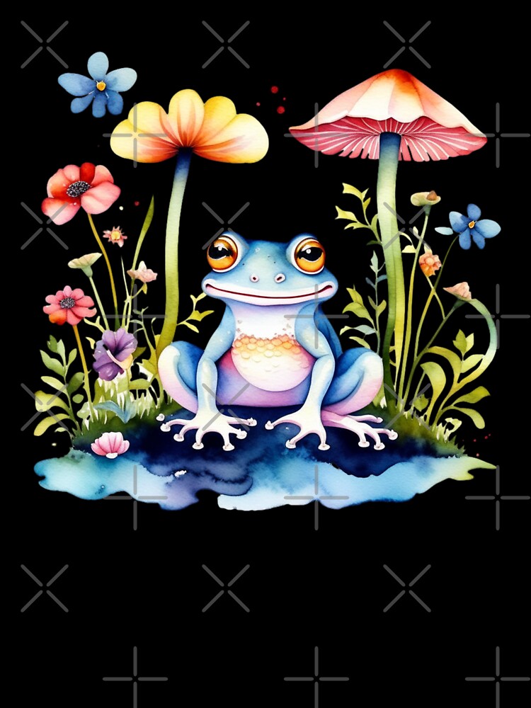 Cottagecore Frog With Mushrooms And Flowers by Khihi