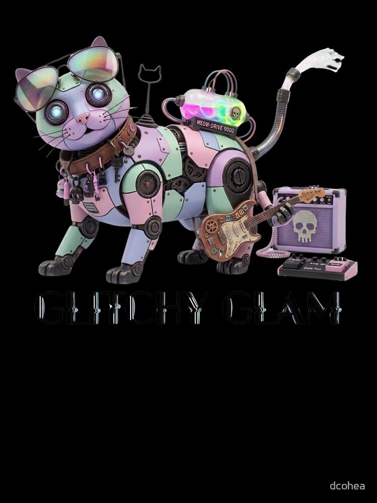 Glitchy Glam Pastel Goth Robot Cat by dcohea