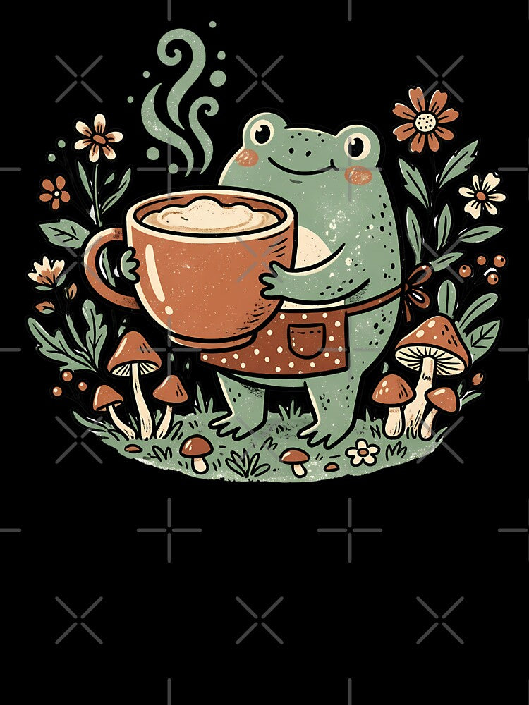 Frog Barista Risograph Art Mushroom Coffee Cottagecore Gift by VectorJoy