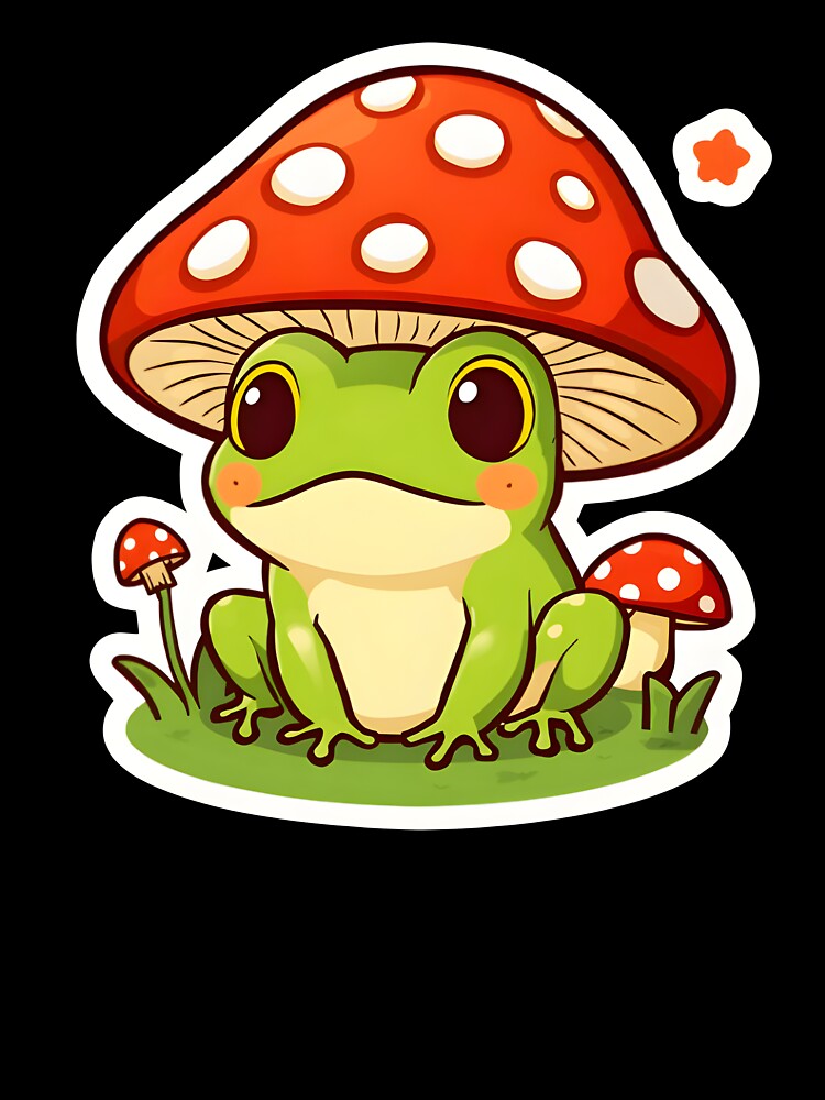 Kawaii Cottagecore Frog with Red Mushroom Hat by OsasChild