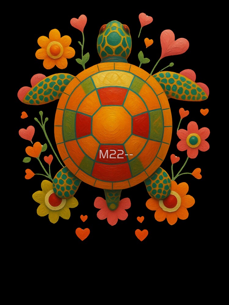 Colorful Folk Turtle with Flowers – Cute Boho Nature Design by M22--