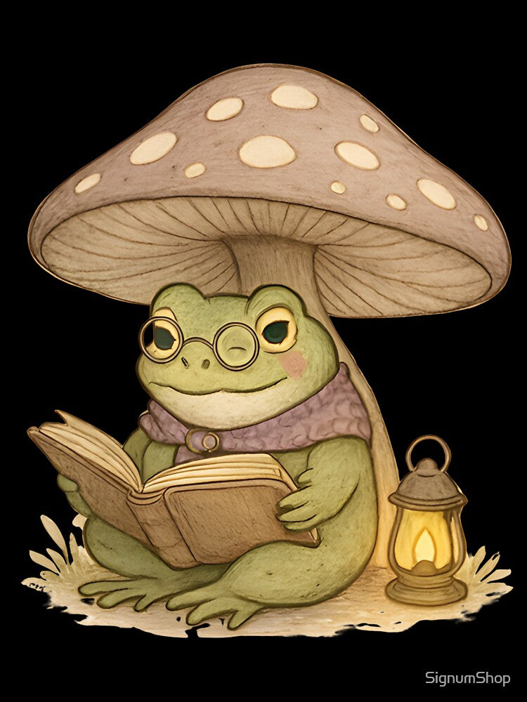 Cottagecore Frog Reading Book by SignumShop