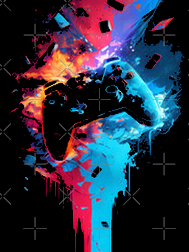 Exploding Neon Gaming Controller Abstract Art by Daisy Doodles