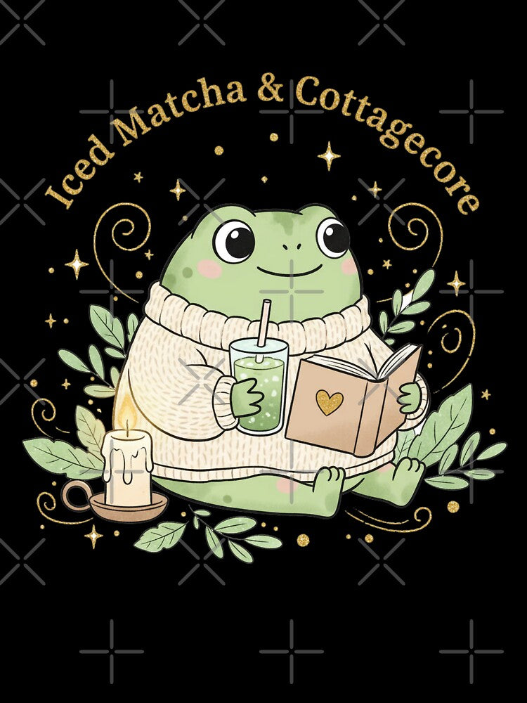 Iced Matcha Cottagecore Frog Cozy Reading Aesthetic by wandsandwhimsy