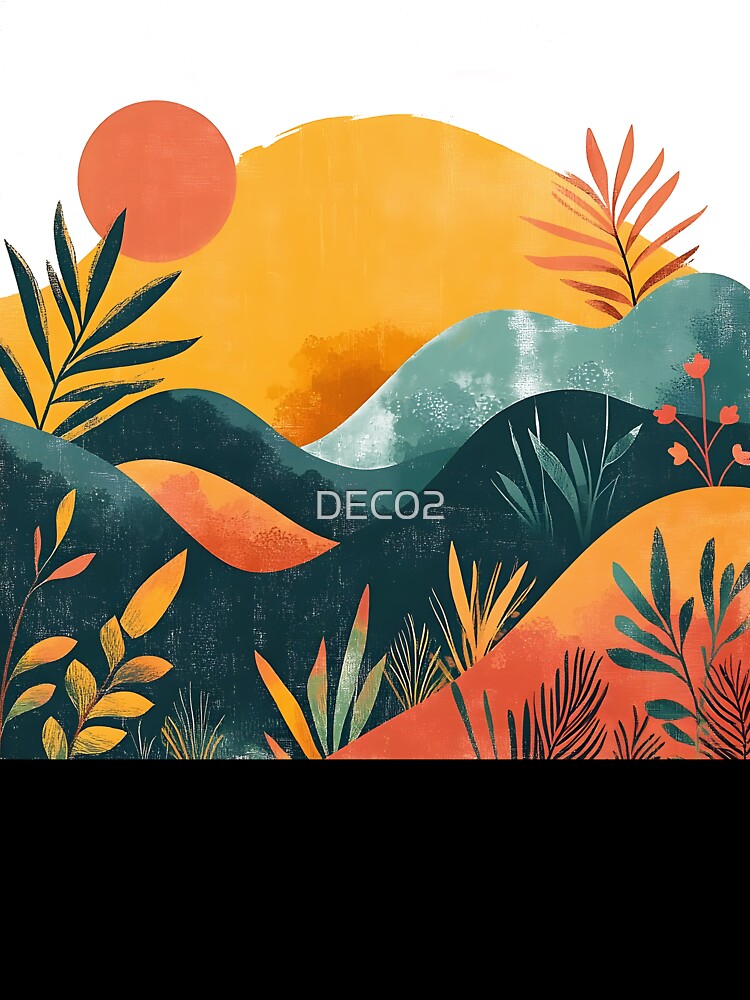 Boho Abstract Landscape: Mountain Sunrise Modern Contemporary Art by DEC02