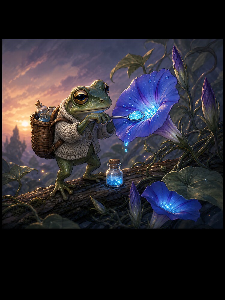Bioluminescent Foraging - Cute Cottagecore Frog by bapupa