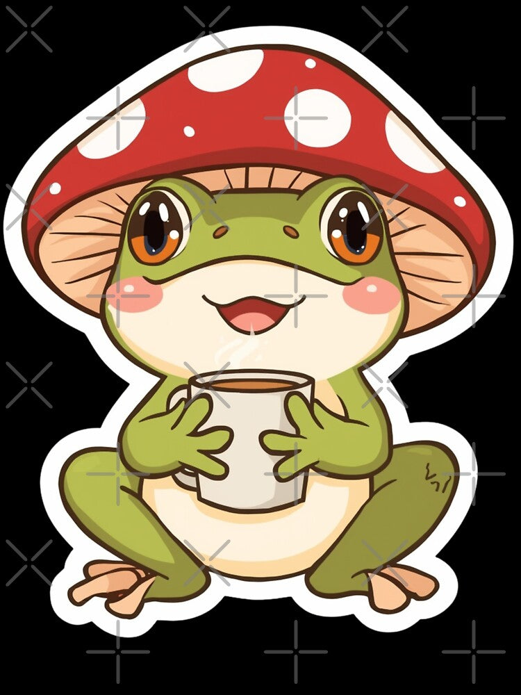 Cute Frog Sticker – Kawaii Cottagecore Frog Drinking Coffee Aesthetic by RouniBoutique