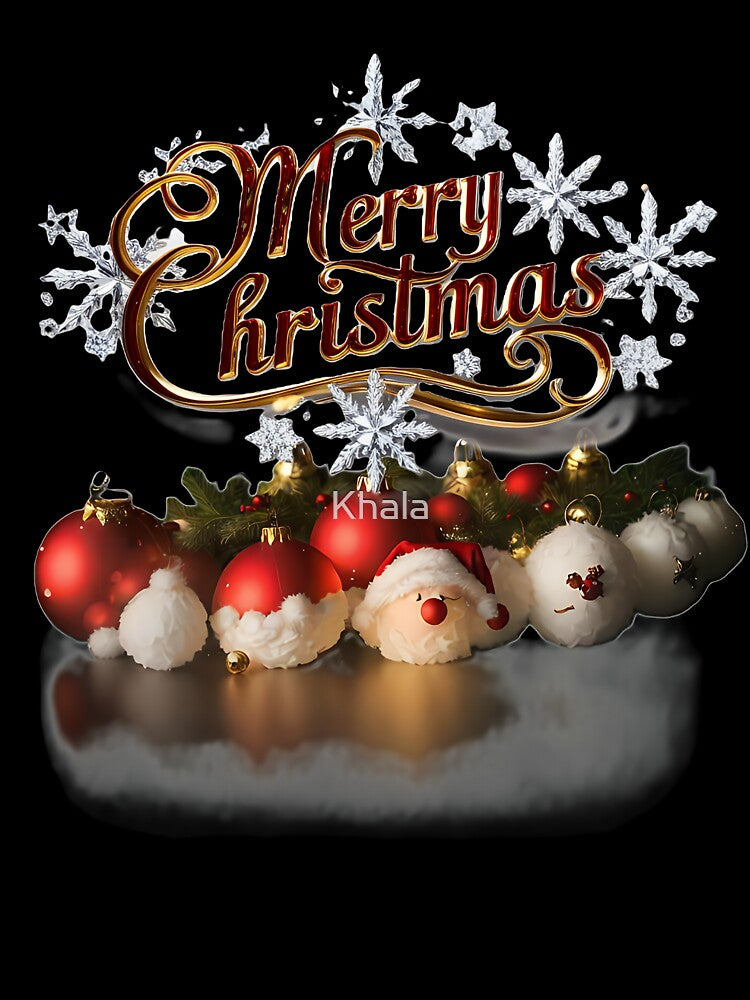 Festive "Merry Christmas" with Snowflakes, Ornaments, and Santa Hat by Khala