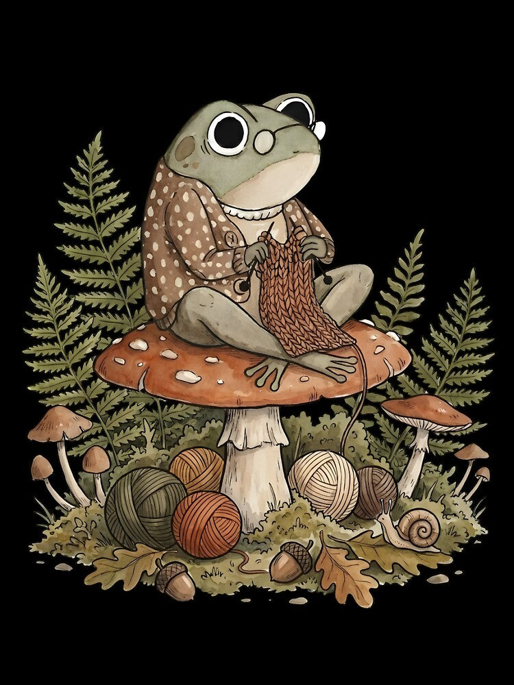 Cottagecore Frog Knitting Shirt Cute Mushroom Woodland Aesthetic Tee - Nature Lover Gift by bendypraetor0f