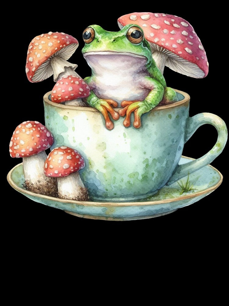 Frog and Amanita Mushrooms in a Mug by JuliaPop
