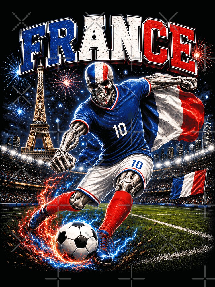 France Soccer Skeleton Retro Collage by OceanBandwear