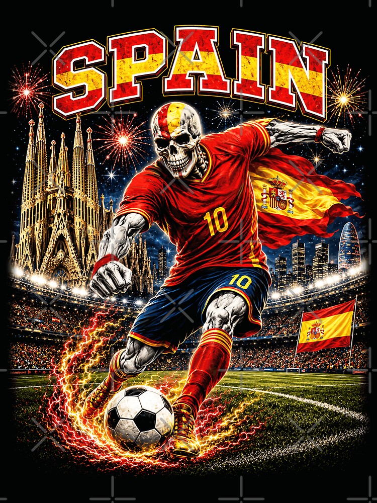 Spain Soccer Skeleton Retro Collage by OceanBandwear