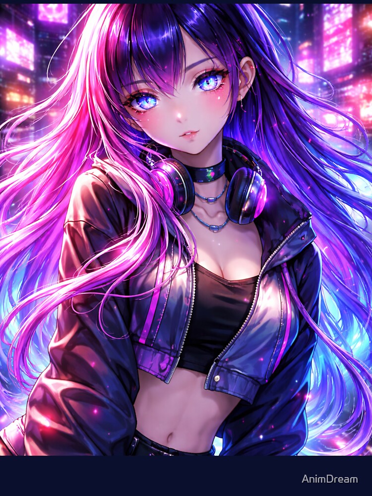 Hypnotic Neon Anime Girl – Cyberpunk Waifu Aesthetic Glow by AnimDream