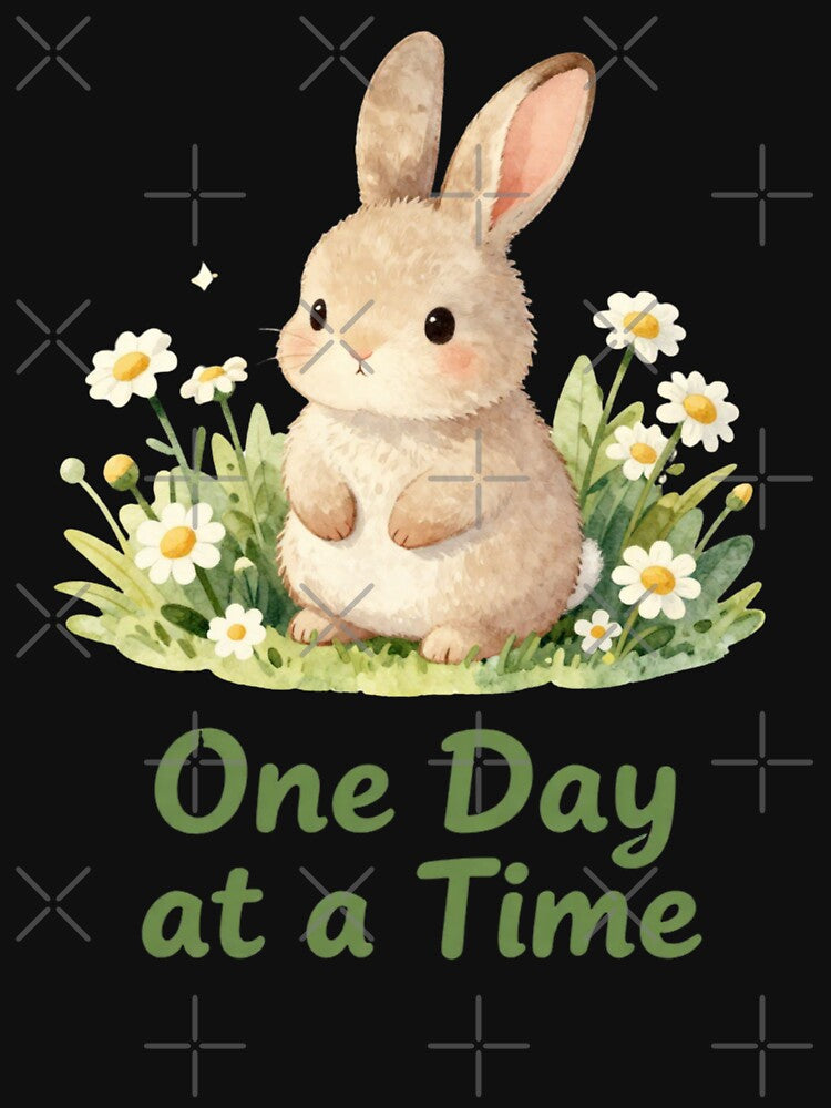 One Day At A Time | Cute Bunny Mental Health Affirmation Sticker | Self Love Gift | Encouraging Quote Sticker by Davestre Designs