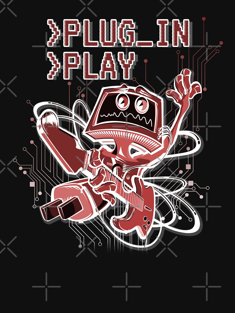 >Plug_In >Play Rockin' Music Geek Cartoon (RED) by CRHPOD20