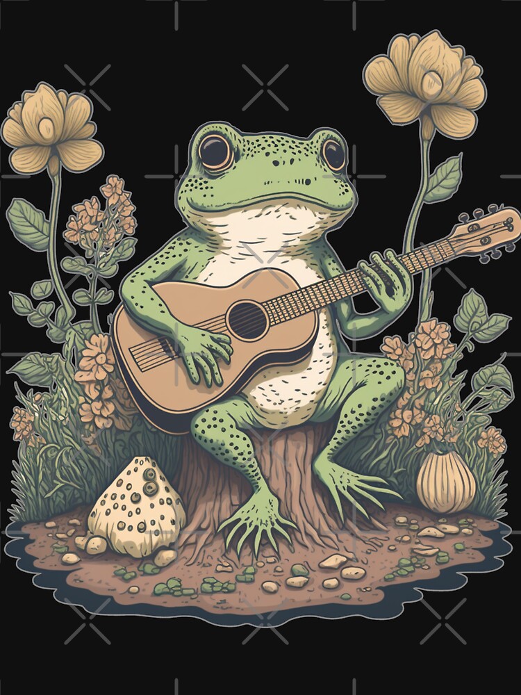 Cottagecore Aesthetic Frog With Guitar Mushroom by ahmed2751989