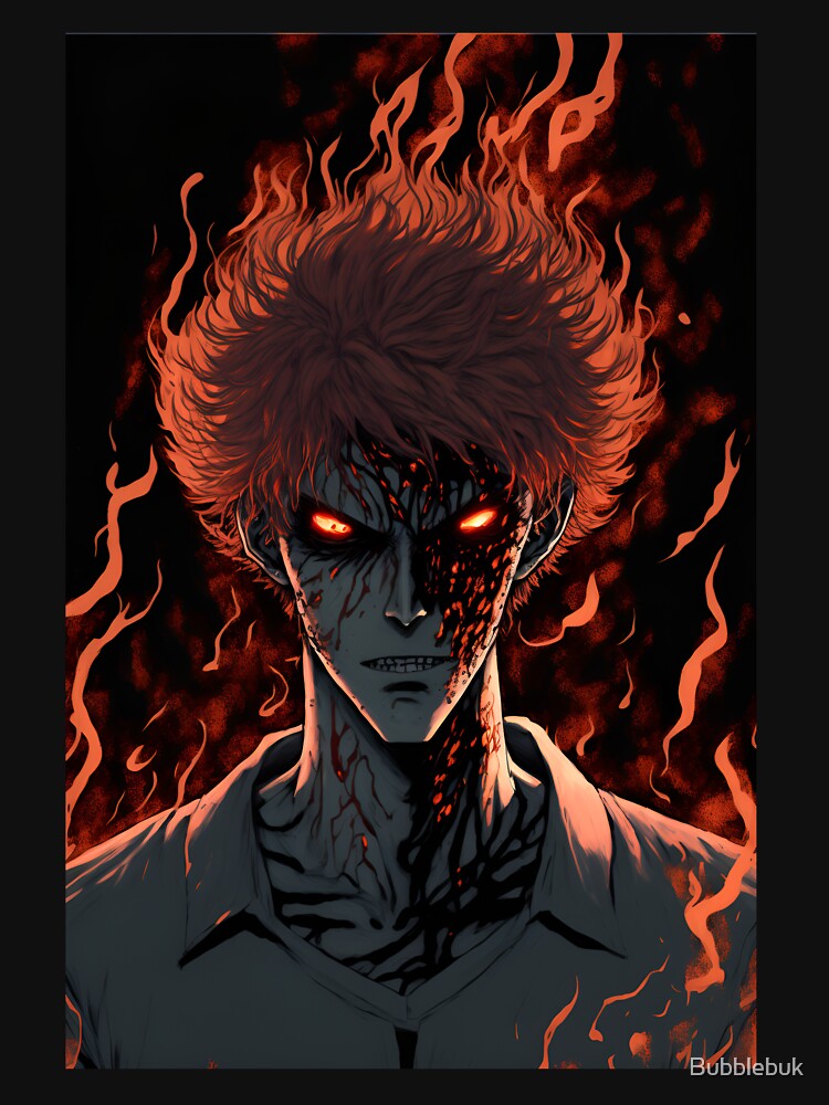 Anime Demon Student with Fire hair by Bubblebuk