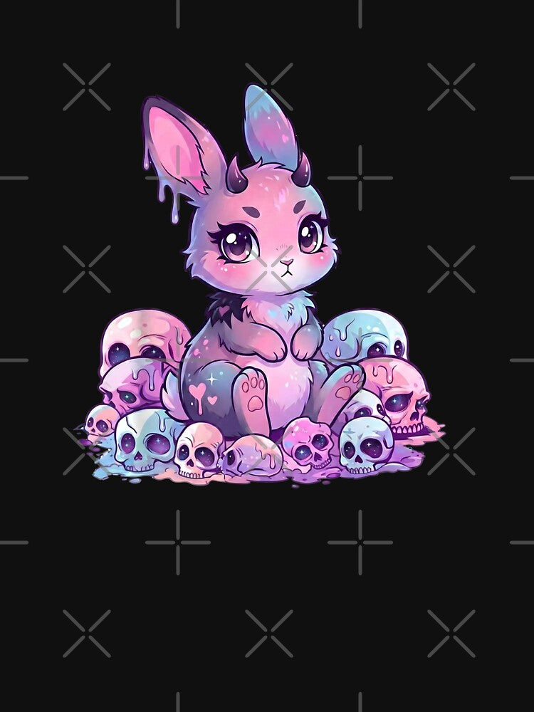 Paint Dripping Goth Kawaii Bunny Digital Design - Dark Whimsical Creepy Cute Rabbit Art by tigers-heart