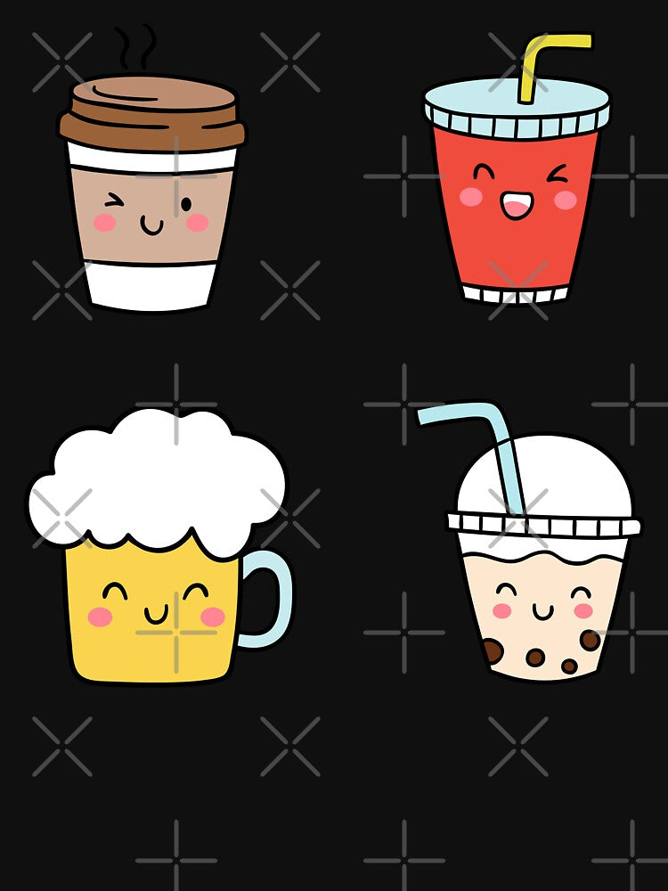 Cute Kawaii Drinks - Kawaii Coffee, Kawaii Milk, Kawaii Beer, Kawaii Soft Drink (Set of 4) by OFMdesigns