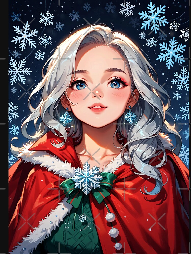 Christmas Anime Girl with Snowflake Earrings by ByteyCreatives