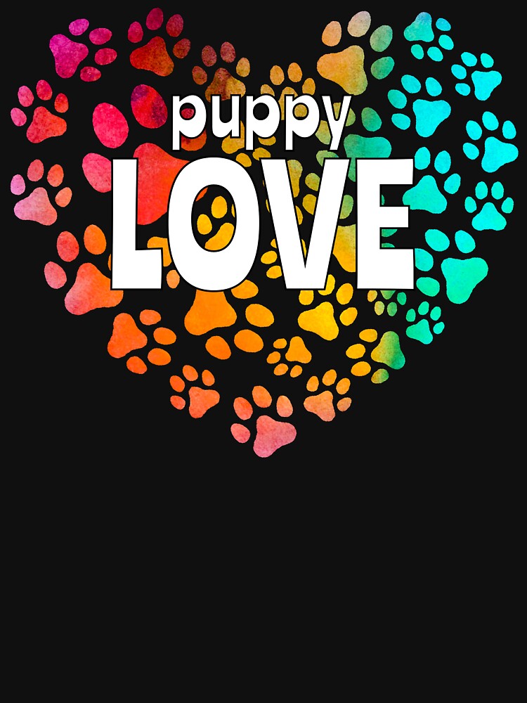 Cute Dog Lover's Puppy Love Design with Paw Prints and Rainbow Heart by HavaHug