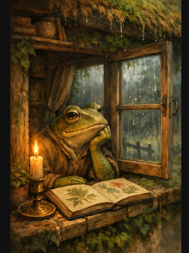 The Rainy Window - Cottagecore Frog by bapupa