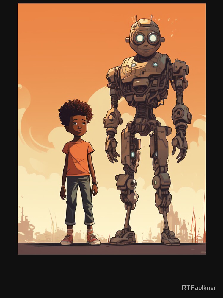 Afrofuturist Boy With Robot Guardian by RTFaulkner