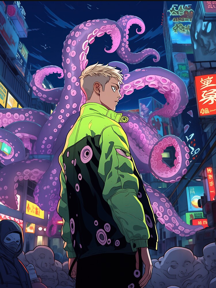 New Monster anime boy in cyberpunk city with tentacles portrait art by TheArtistOf2022