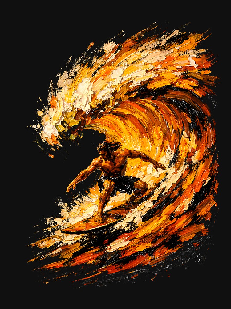 Golden Barrel: Impasto Fire Wave Surfer by WavesStation