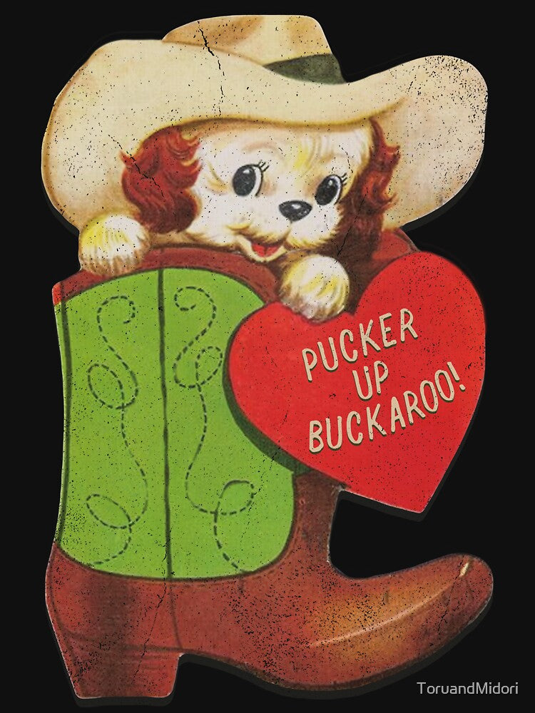 Pucker up buckaroo - cute funny vintage cowboy Valentines Day card by ToruandMidori