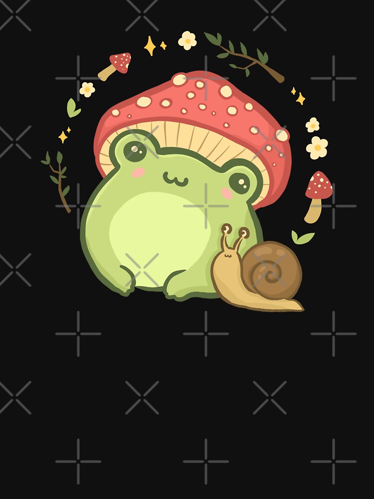 Cute Kawaii Frog with Toadstool Mushroom Hat and Snail: Cottagecore Aesthetic Love by MinistryOfFrogs
