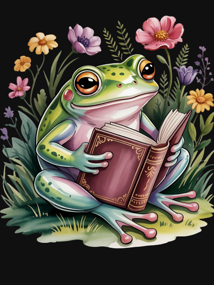 Aesthetic Cottagecore Frog Reading Book by BeckettVisions