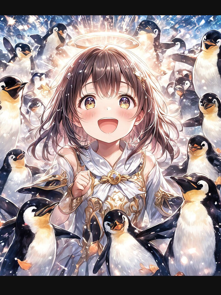 Anime girl with penguins portrait art by TheArtistOf2022