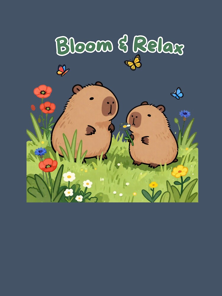 Bloom & Relax - Cute Capybara Garden Illustration by BCapybara