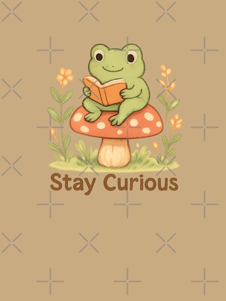 Cute Frog Reading Book – Stay Curious by Snacky Paws