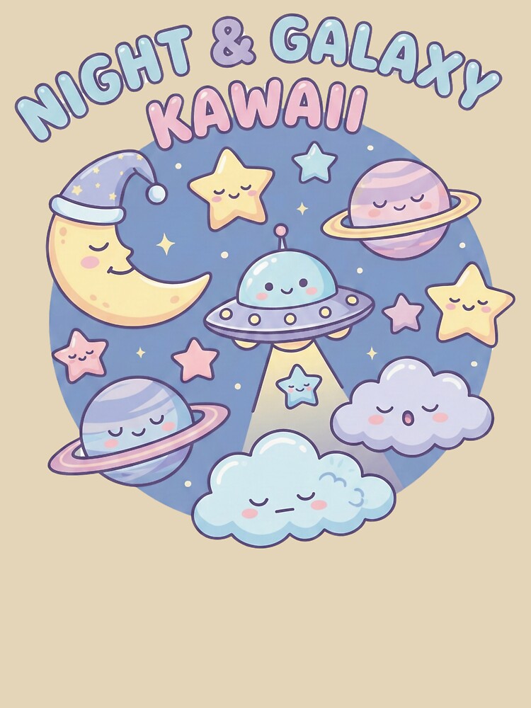 Kawaii Space Night – Cute Moon UFO & Planets by TheRaiShop