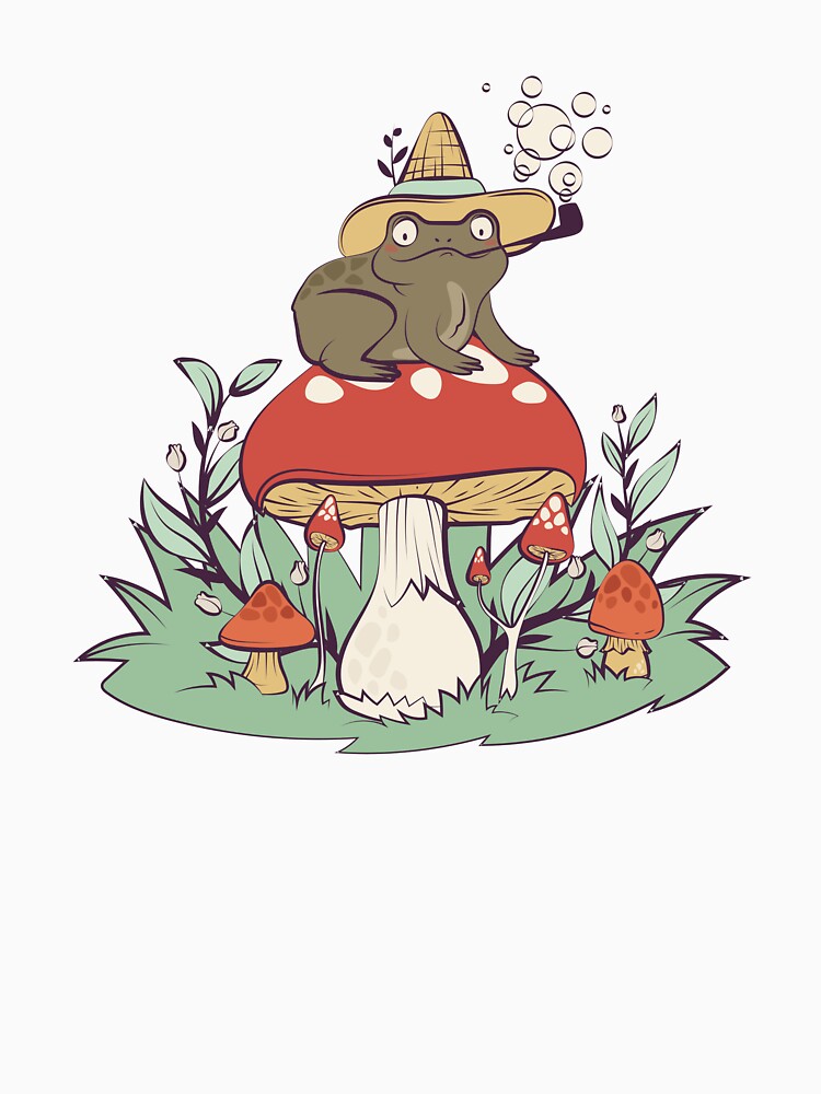 Wizard Frog On Mushroom Cottagecore Whimsical Botanical Fantasy Art by DERA RAY